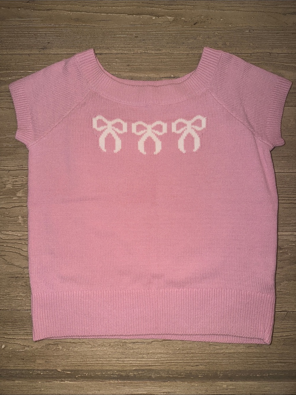 abercrombie kids Pink Knit Short Sleeve Top with White Bow Motif